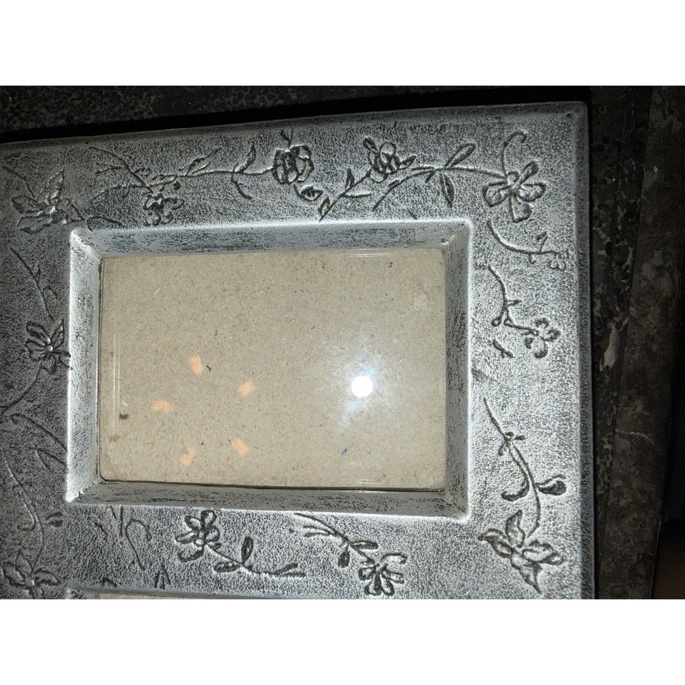 2 Vintage 1999 Burnes of Boston Peweter Frame Floral Fits Two Photos 2.5" x 3.5" - Picture 5 of 8